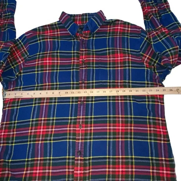 Land's End Traditional Fit Blue Red Plaid Flannel Button Down Shirt - Men’s XL - Picture 2 of 10